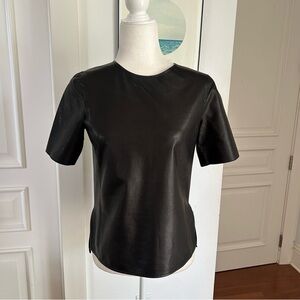 Vince Lamb Leather Short Sleeve Top Black